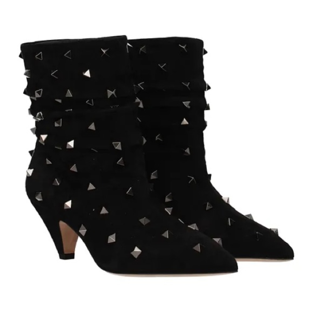 Valentino Garavani black suede Rockstud kitten heel booties